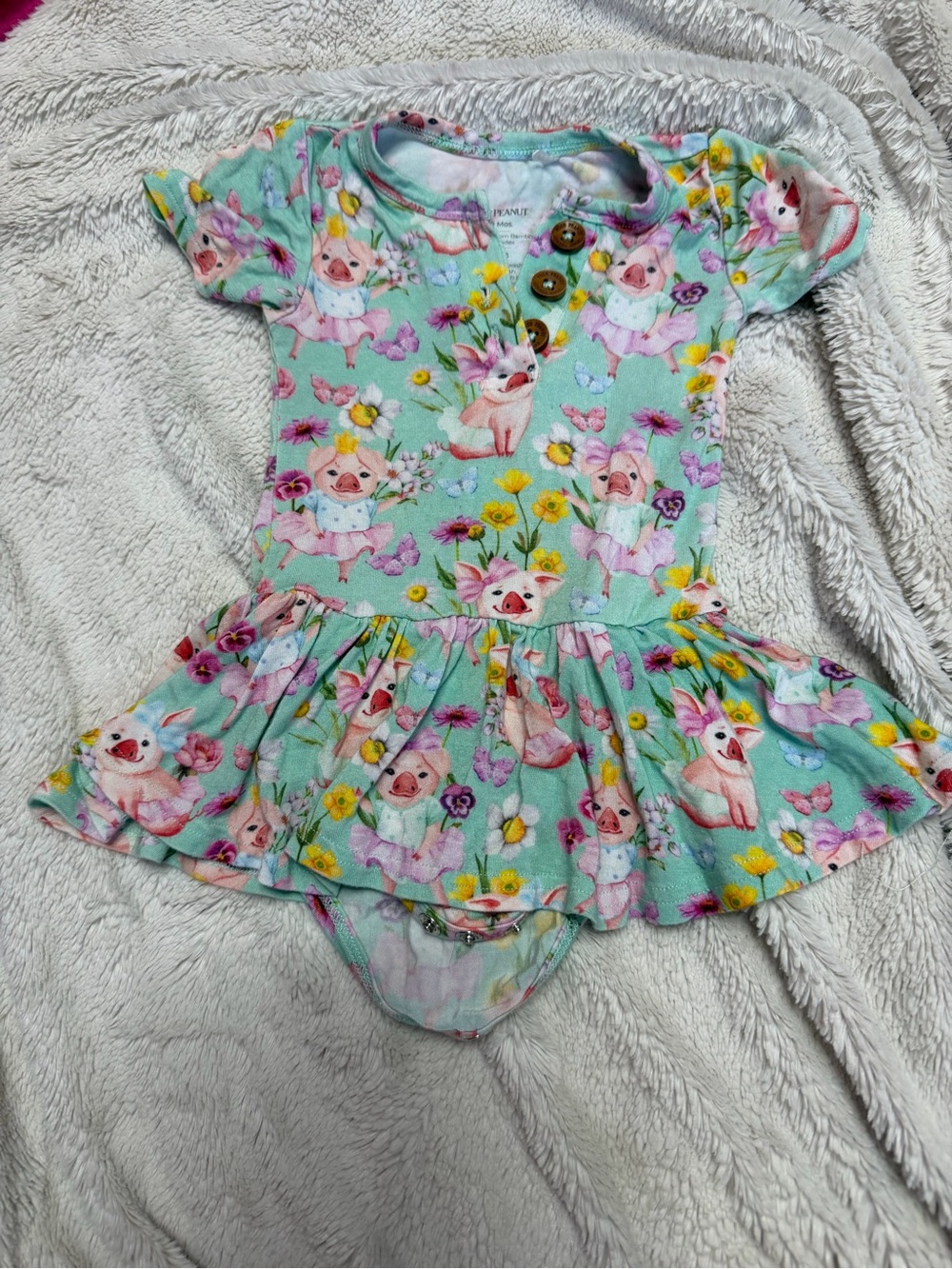 Mint Green Pink Piglet Floral Skater Twirl Dress Bodysuit